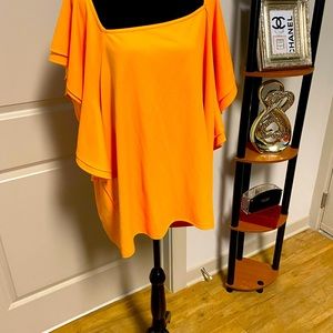 CATO 1945 WOMENS 26/28W ORANGE CROP TOP DEEP RUFFLES SHORT SLEEVES SLIGHTLY USED